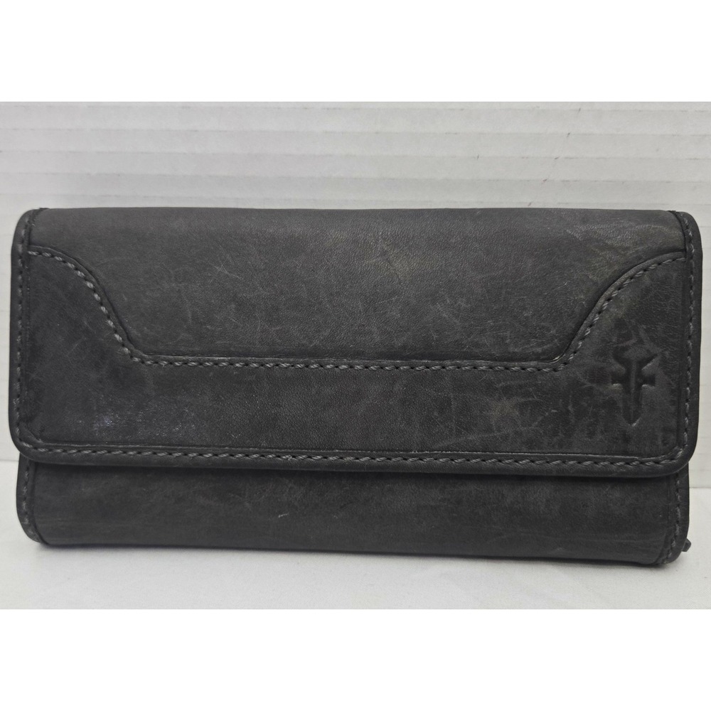 Frye Melissa Antique Leather Trifold Wallet - Distressed Charcoal Gray